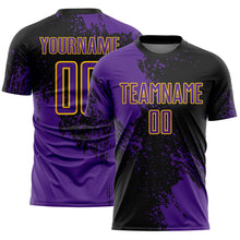 Load image into Gallery viewer, Custom Black Purple-Yellow Abstract Brush Stroke Sports Sublimation Soccer Uniform Jersey