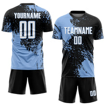 Загрузить изображение в средство просмотра галереи, Custom Black White-Light Blue Abstract Brush Stroke Sports Sublimation Soccer Uniform Jersey