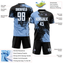 Загрузить изображение в средство просмотра галереи, Custom Black White-Light Blue Abstract Brush Stroke Sports Sublimation Soccer Uniform Jersey