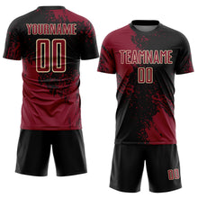 Загрузить изображение в средство просмотра галереи, Custom Black Crimson-Cream Abstract Brush Stroke Sports Sublimation Soccer Uniform Jersey