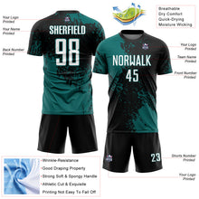 Load image into Gallery viewer, Custom Black White-Teal Abstract Brush Stroke Sports Sublimation Soccer Uniform Jersey