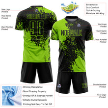 Загрузить изображение в средство просмотра галереи, Custom Black Neon Green Abstract Brush Stroke Sports Sublimation Soccer Uniform Jersey