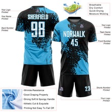 Загрузить изображение в средство просмотра галереи, Custom Black White-Sky Blue Abstract Brush Stroke Sports Sublimation Soccer Uniform Jersey