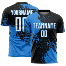 Загрузить изображение в средство просмотра галереи, Custom Black White-Powder Blue Abstract Brush Stroke Sports Sublimation Soccer Uniform Jersey