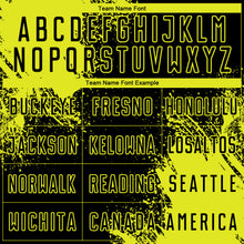 Load image into Gallery viewer, Custom Black Neon Yellow Abstract Brush Stroke Sports Sublimation Soccer Uniform Jersey