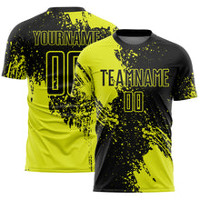 Load image into Gallery viewer, Custom Black Neon Yellow Abstract Brush Stroke Sports Sublimation Soccer Uniform Jersey