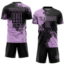 Загрузить изображение в средство просмотра галереи, Custom Black Light Purple Abstract Brush Stroke Sports Sublimation Soccer Uniform Jersey