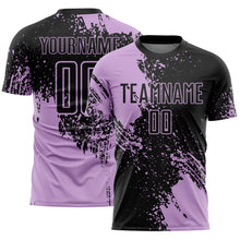 Загрузить изображение в средство просмотра галереи, Custom Black Light Purple Abstract Brush Stroke Sports Sublimation Soccer Uniform Jersey