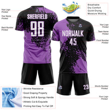 Загрузить изображение в средство просмотра галереи, Custom Black White-Medium Purple Abstract Brush Stroke Sports Sublimation Soccer Uniform Jersey