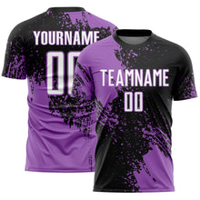 Загрузить изображение в средство просмотра галереи, Custom Black White-Medium Purple Abstract Brush Stroke Sports Sublimation Soccer Uniform Jersey
