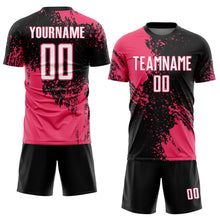 Загрузить изображение в средство просмотра галереи, Custom Black White-Neon Pink Abstract Brush Stroke Sports Sublimation Soccer Uniform Jersey