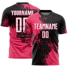 Загрузить изображение в средство просмотра галереи, Custom Black White-Neon Pink Abstract Brush Stroke Sports Sublimation Soccer Uniform Jersey