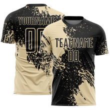 Загрузить изображение в средство просмотра галереи, Custom Black Cream Abstract Brush Stroke Sports Sublimation Soccer Uniform Jersey