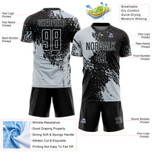 Загрузить изображение в средство просмотра галереи, Custom Black Silver Abstract Brush Stroke Sports Sublimation Soccer Uniform Jersey