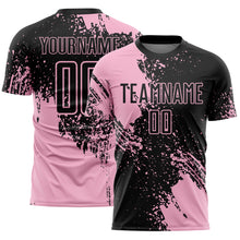 Загрузить изображение в средство просмотра галереи, Custom Black Light Pink Abstract Brush Stroke Sports Sublimation Soccer Uniform Jersey