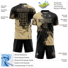 Load image into Gallery viewer, Custom Black Vegas Gold Abstract Brush Stroke Sports Sublimation Soccer Uniform Jersey
