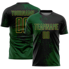 Загрузить изображение в средство просмотра галереи, Custom Black Green-Old Gold Abstract Brush Stroke Sports Sublimation Soccer Uniform Jersey