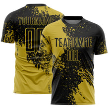 Загрузить изображение в средство просмотра галереи, Custom Black Old Gold Abstract Brush Stroke Sports Sublimation Soccer Uniform Jersey