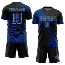 Загрузить изображение в средство просмотра галереи, Custom Black US Navy Blue-Light Blue Abstract Brush Stroke Sports Sublimation Soccer Uniform Jersey