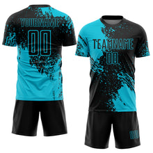 Laden Sie das Bild in den Galerie-Viewer, Custom Black Lakes Blue Abstract Brush Stroke Sports Sublimation Soccer Uniform Jersey