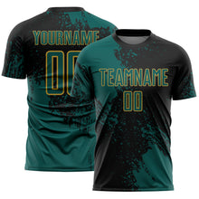 Загрузить изображение в средство просмотра галереи, Custom Black Midnight Green-Old Gold Abstract Brush Stroke Sports Sublimation Soccer Uniform Jersey