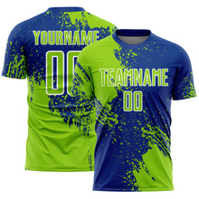 Load image into Gallery viewer, Custom Royal Neon Green-White Abstract Brush Stroke Sports Sublimation Soccer Uniform Jersey