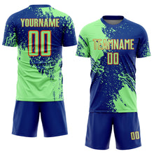 Load image into Gallery viewer, Custom Royal Pea Green-Orange Abstract Brush Stroke Sports Sublimation Soccer Uniform Jersey