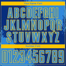 Load image into Gallery viewer, Custom Royal Powder Blue-Yellow Abstract Brush Stroke Sports Sublimation Soccer Uniform Jersey