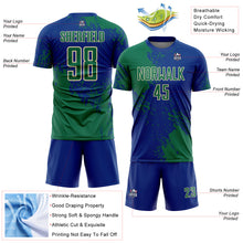 Charger l'image dans la galerie, Custom Royal Kelly Green-Cream Abstract Brush Stroke Sports Sublimation Soccer Uniform Jersey