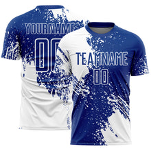 Load image into Gallery viewer, Custom Royal White Abstract Brush Stroke Sports Sublimation Soccer Uniform Jersey
