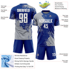 Load image into Gallery viewer, Custom Royal White-Gray Abstract Brush Stroke Sports Sublimation Soccer Uniform Jersey