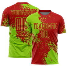 Load image into Gallery viewer, Custom Red Neon Green Abstract Brush Stroke Sports Sublimation Soccer Uniform Jersey