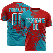 Load image into Gallery viewer, Custom Red Teal-White Abstract Brush Stroke Sports Sublimation Soccer Uniform Jersey