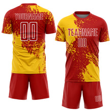 Load image into Gallery viewer, Custom Red Yellow-White Abstract Brush Stroke Sports Sublimation Soccer Uniform Jersey