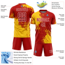 Load image into Gallery viewer, Custom Red Yellow-White Abstract Brush Stroke Sports Sublimation Soccer Uniform Jersey