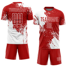 Load image into Gallery viewer, Custom Red White Abstract Brush Stroke Sports Sublimation Soccer Uniform Jersey