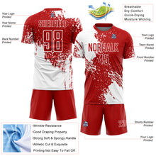 Load image into Gallery viewer, Custom Red White Abstract Brush Stroke Sports Sublimation Soccer Uniform Jersey