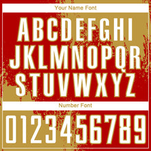 Load image into Gallery viewer, Custom Red White-Old Gold Abstract Brush Stroke Sports Sublimation Soccer Uniform Jersey
