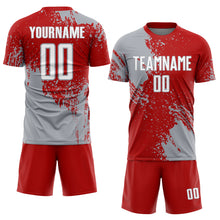 Load image into Gallery viewer, Custom Red White-Gray Abstract Brush Stroke Sports Sublimation Soccer Uniform Jersey