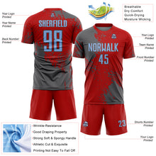 Load image into Gallery viewer, Custom Red Light Blue-Steel Gray Abstract Brush Stroke Sports Sublimation Soccer Uniform Jersey