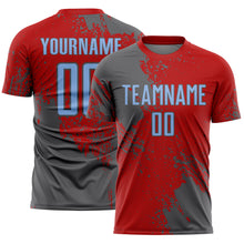 Load image into Gallery viewer, Custom Red Light Blue-Steel Gray Abstract Brush Stroke Sports Sublimation Soccer Uniform Jersey