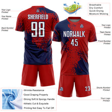 Load image into Gallery viewer, Custom Red White-Navy Abstract Brush Stroke Sports Sublimation Soccer Uniform Jersey