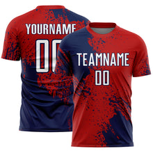 Load image into Gallery viewer, Custom Red White-Navy Abstract Brush Stroke Sports Sublimation Soccer Uniform Jersey
