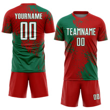 Load image into Gallery viewer, Custom Red White-Kelly Green Abstract Brush Stroke Sports Sublimation Soccer Uniform Jersey