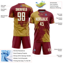 Загрузить изображение в средство просмотра галереи, Custom Crimson White-Old Gold Abstract Brush Stroke Sports Sublimation Soccer Uniform Jersey