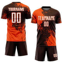 Загрузить изображение в средство просмотра галереи, Custom Brown White-Orange Abstract Brush Stroke Sports Sublimation Soccer Uniform Jersey