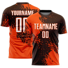 Загрузить изображение в средство просмотра галереи, Custom Brown White-Orange Abstract Brush Stroke Sports Sublimation Soccer Uniform Jersey