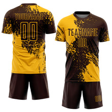 Laden Sie das Bild in den Galerie-Viewer, Custom Brown Gold Abstract Brush Stroke Sports Sublimation Soccer Uniform Jersey