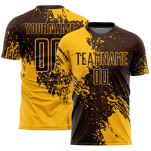 Laden Sie das Bild in den Galerie-Viewer, Custom Brown Gold Abstract Brush Stroke Sports Sublimation Soccer Uniform Jersey