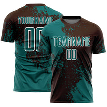 Load image into Gallery viewer, Custom Brown Teal-White Abstract Brush Stroke Sports Sublimation Soccer Uniform Jersey